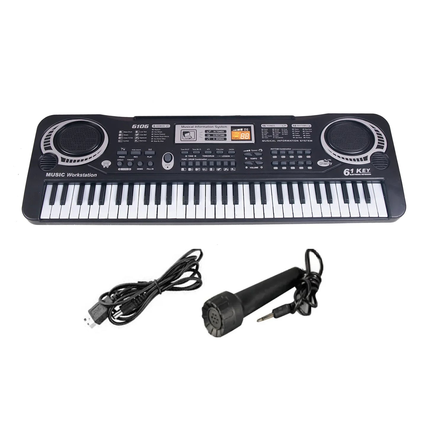 Black Electronic Keyboard 61 Keys Black Digital Music Electronic Keyboard Electric Piano Kids Musical Instrument