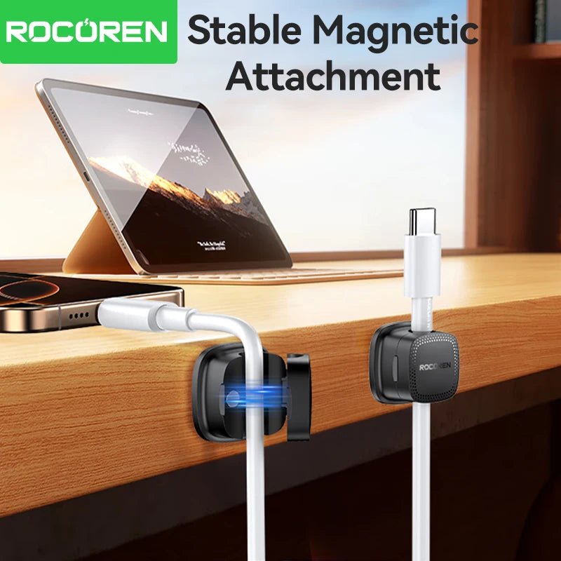 Rocoren Magnetic Cable Organizer Smooth Adjustable Cable Holder Under Desk 6PCS Stable Cable Management Wire Keeper Cable Clips