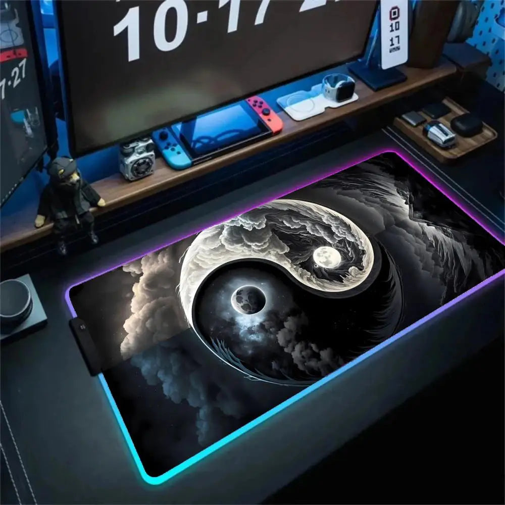 Yin-Yang Style Mouse Pad XXL RGB Gaming Mouse Pad Gamer Accessories Large LED Light Mousepads PC Computer Desk Mat with Backlit
