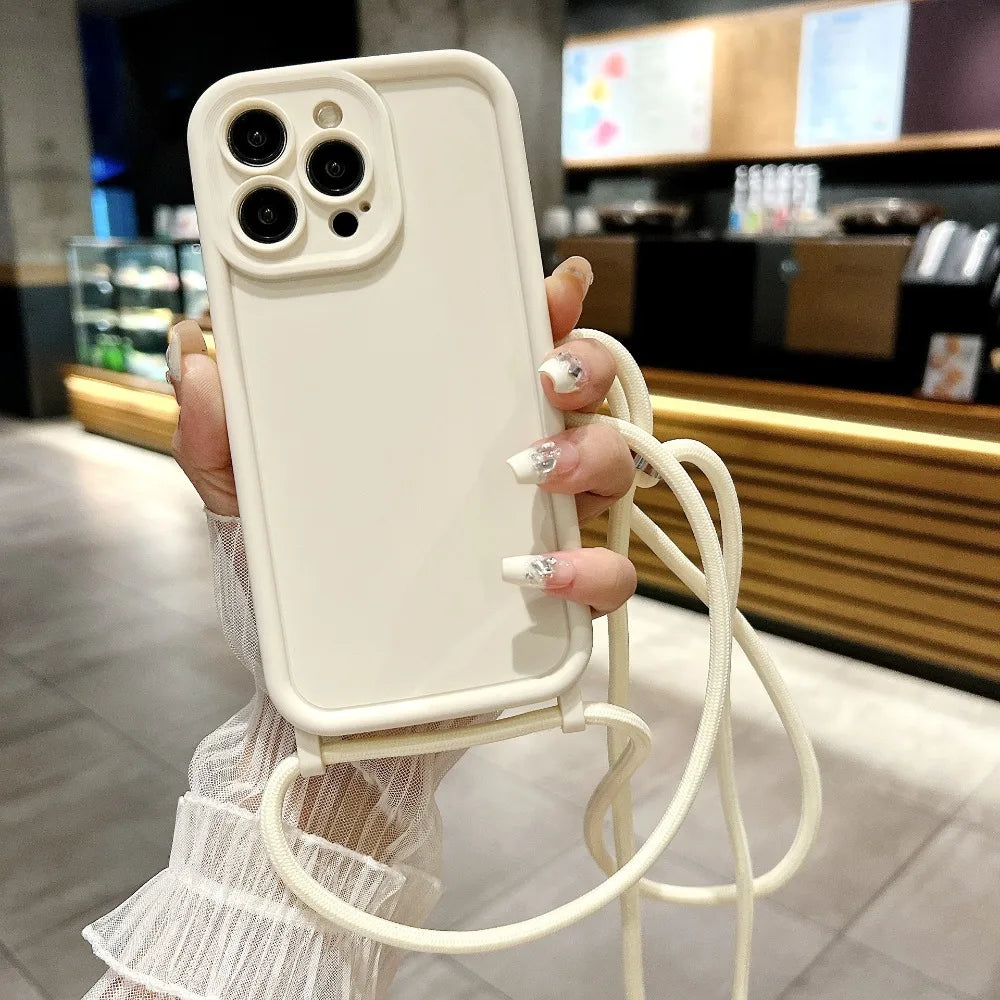 Crossbody Soft Phone Case For iPhone 17 Air 16E 15 16 Pro Max 14 13 12 11 7 8 Plus XS XR SE 2022 Adjustable Lanyard Strap Cover