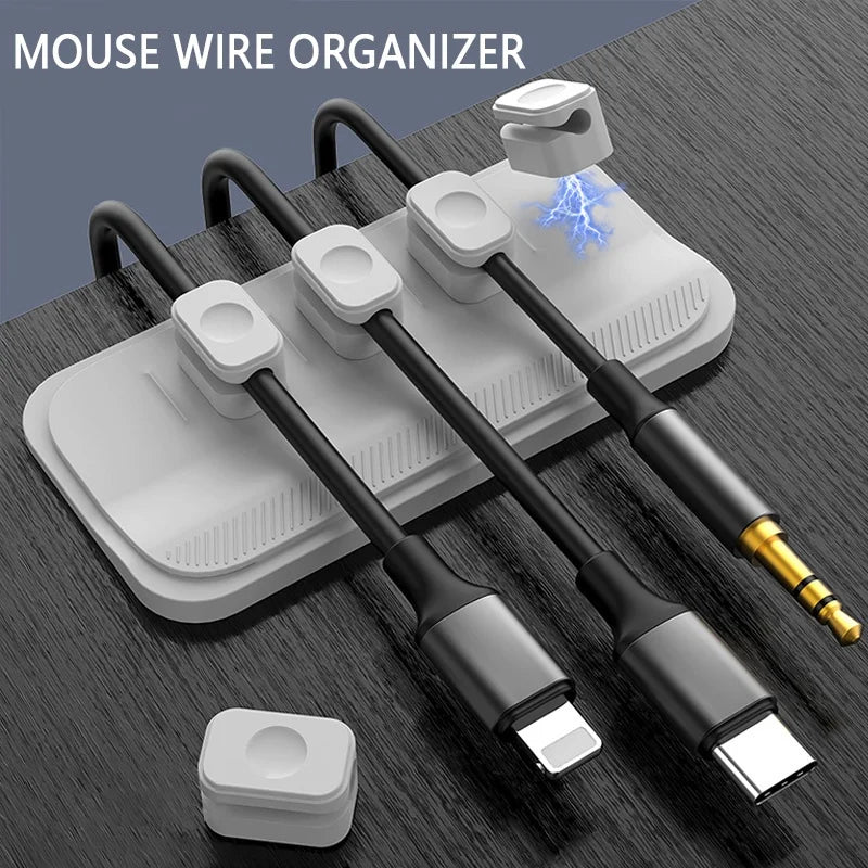 Self-Adhesive Silicone Magnetic Cable Organizer DIY USB Cables Holder Silicone Flexible Desktop Clips USB Charging Line Holder
