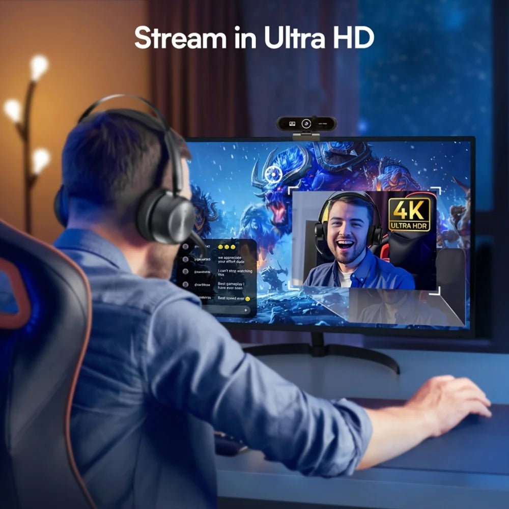 4K UHD Webcam, Auto Focus, Built-in Microphone, USB Camera, Desktop/laptop, Includes Tripod Mount,  Plug-and-Play