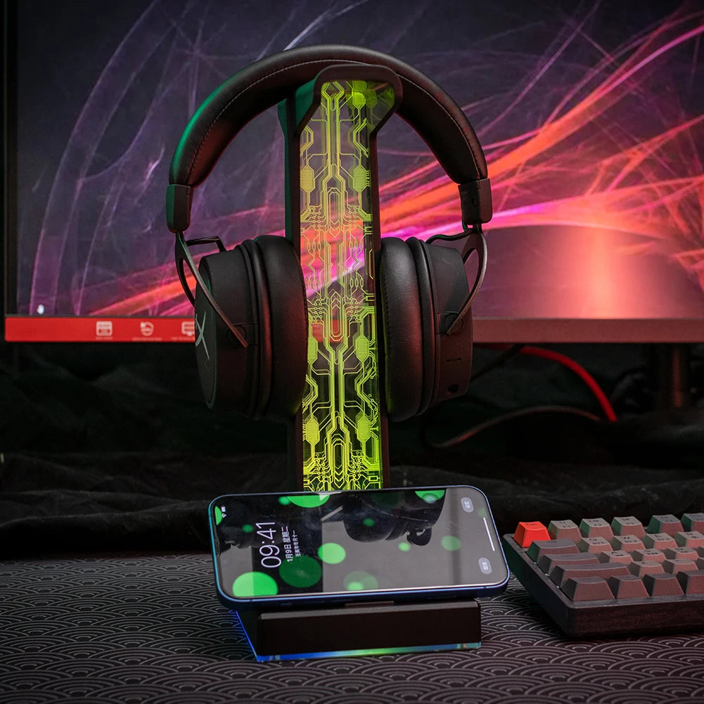 Desktop Gaming Headset Hanger Bracket RGB Headphone Holder Stand with 2 USB Charger Ports Earphone Rack For PUBG Computer Gamer