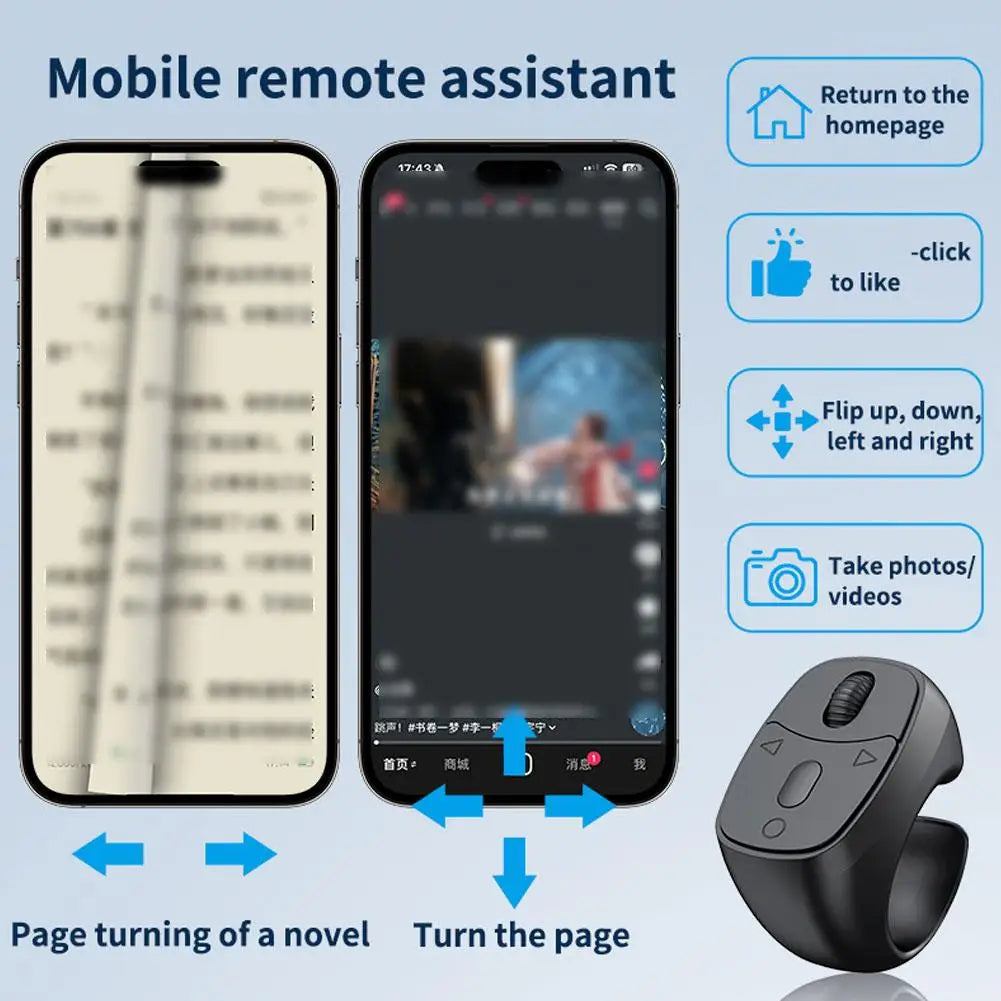 Remote Scrolling for Tiktok Bluetooth Page Turner Wireless Scroller for iPhone Android Kindle Rechargeable Remote Control