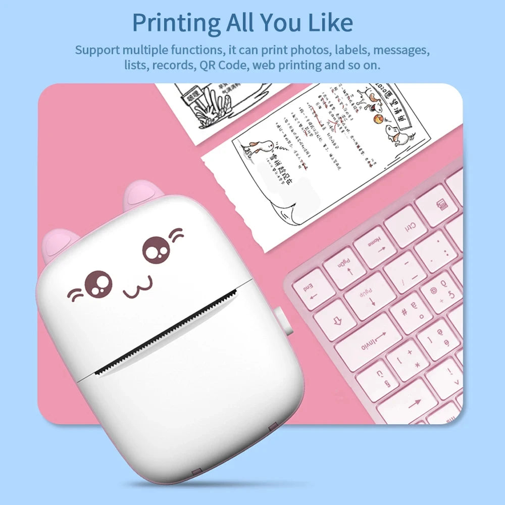 Mini Bluetooth Thermal Printer 200dpi for Labels, Photos, and Memo Printing - Portable with USB Cable