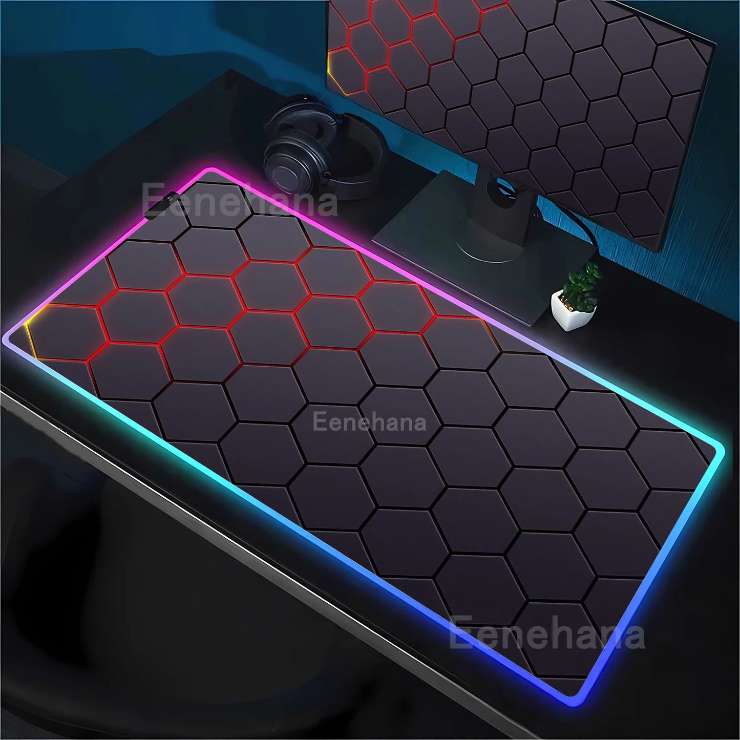 RGB Hexagon polygon Gaming Mouse Pad Rug Computer Accessories Antiskid Offices Geometric Mousepad Luminous Game offices Desk Mat