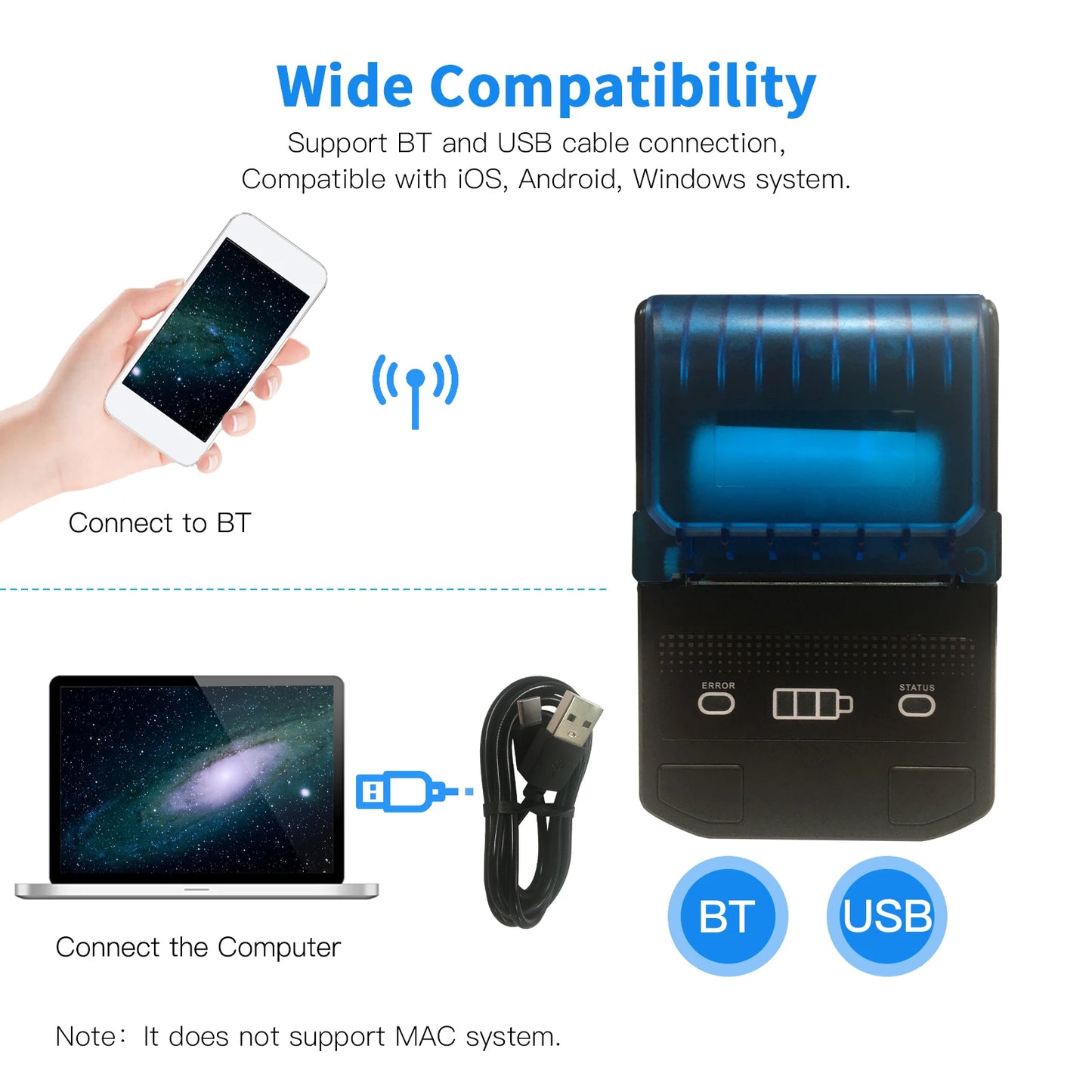 Portable Thermal Label Maker Wireless BT Mini Label Printer 58mm Barcode Printer for Retail Price Tag Warehouse Label Printing