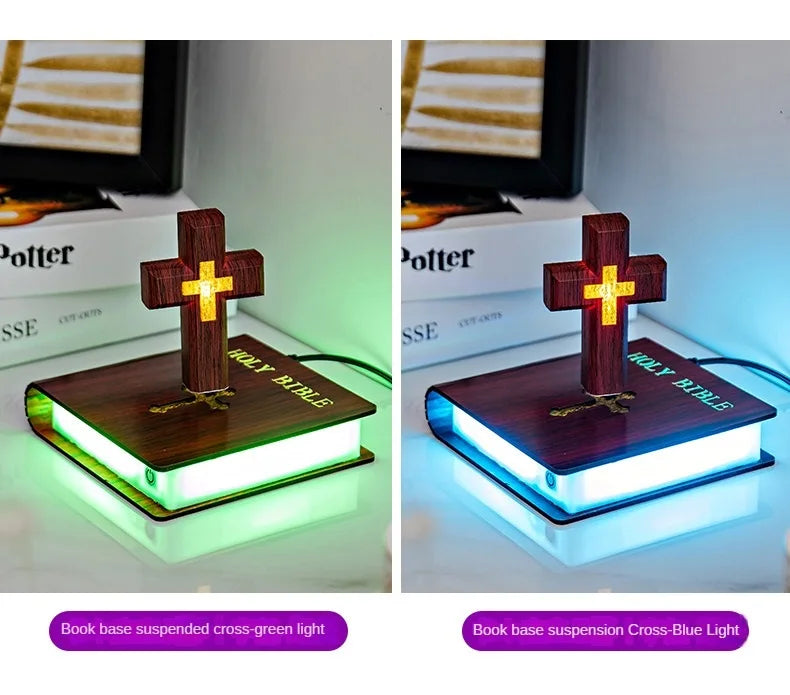 Magnetic Levitating Cross Floating Christian Cross Decorations Maglev Cross the Holy Bible Base