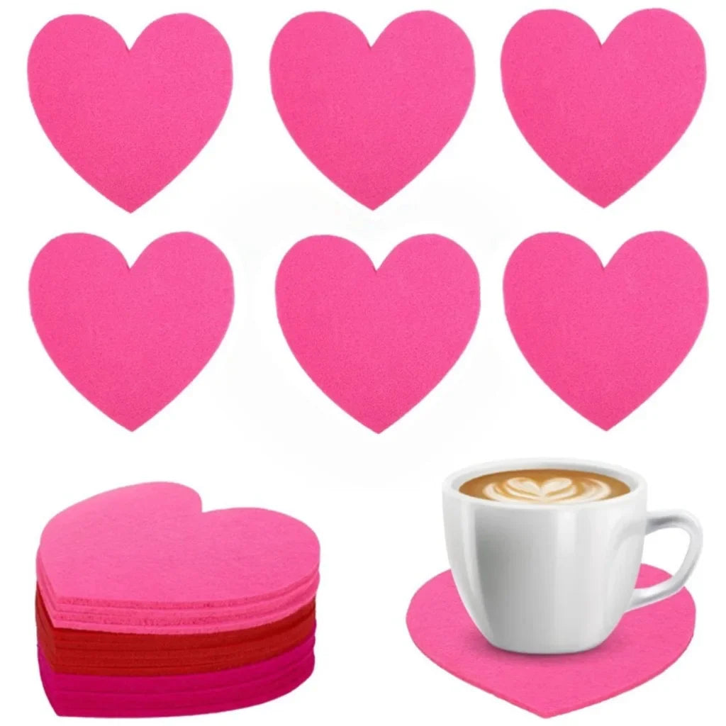 10pcs Valentine's Day Cup Mats Set Felt Love Theme Coaster Tableware Knife Fork Mat Set Romantic Party Decor Wedding Decoration