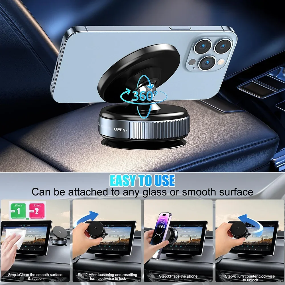 2026 Upgraded Vacuum Magnetic Car Phone Holder 360° Reinforced 96LBS Ultra Suction Cup Phone Holder ,N52 Strong Magnet