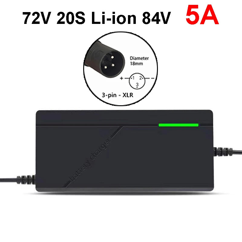 72V 5A Battery Charger For Lithium 20S 84V Lithium-ion Battery Pack Charger Intelligent Smart Charging EU/US Plug