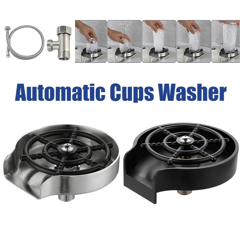 Automatic Glass Cup Washer High Pressure Kitchen Faucet Glass Rinser Stainless Steel Bar Cup Cleaner for Kitchen Sinks Wash Tool