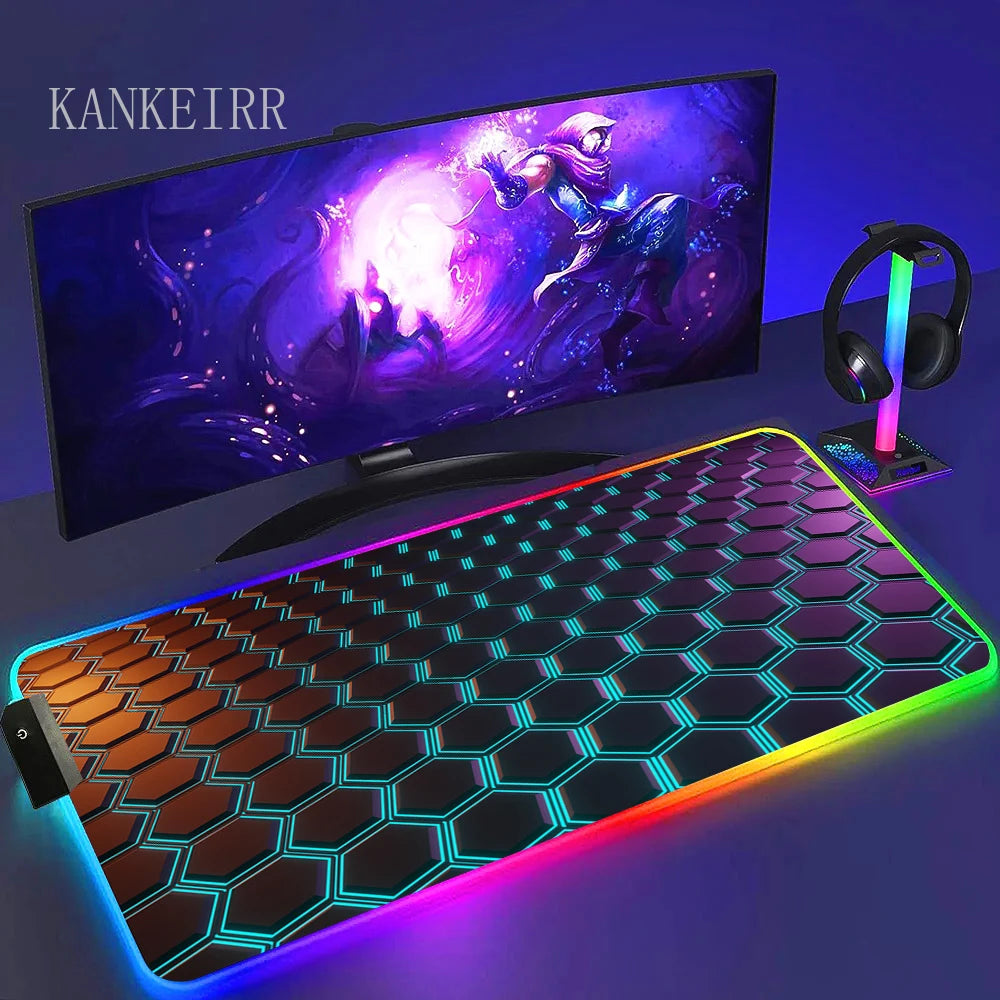 Geometry Large RGB Gamer Mousepad With Backlight Mouse Mat Gaming Mousepads LED Keyboard Mats Luminous Desk Pads Mouse Pad PC