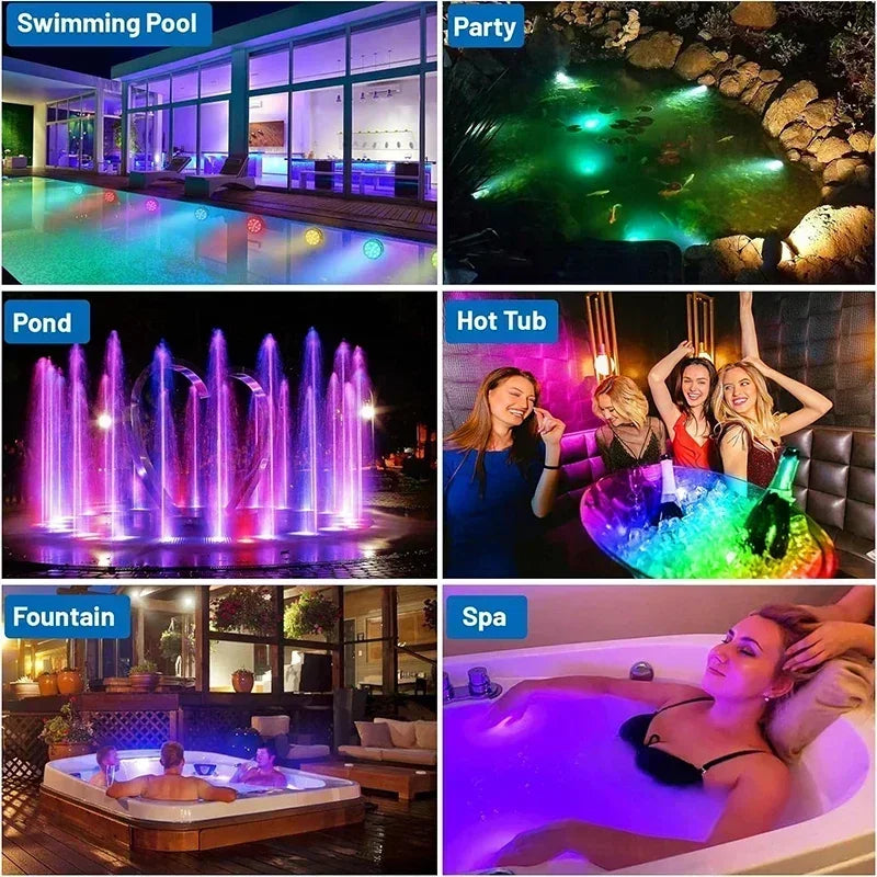 Submersible LED Lights, 8 Packs Upgraded Ponds Underwater 16 RGB Color Gradient, Hot Tub Decor, IP68 Waterproof