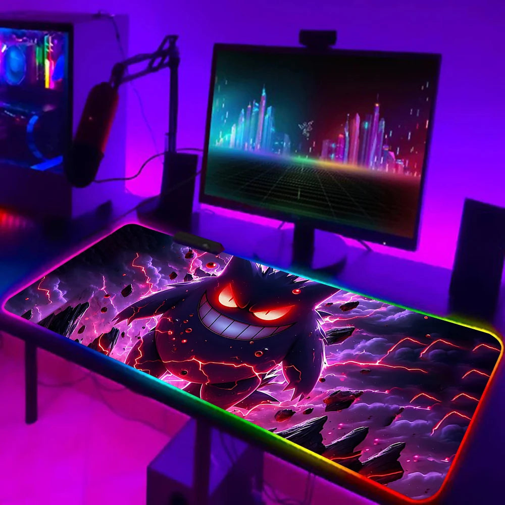 RGB Pc Gamer Keyboard Mouse Pad Mousepad Cute Anime Gengars LED Glowing Mouse Mats Rubber Gaming Computer Mausepad