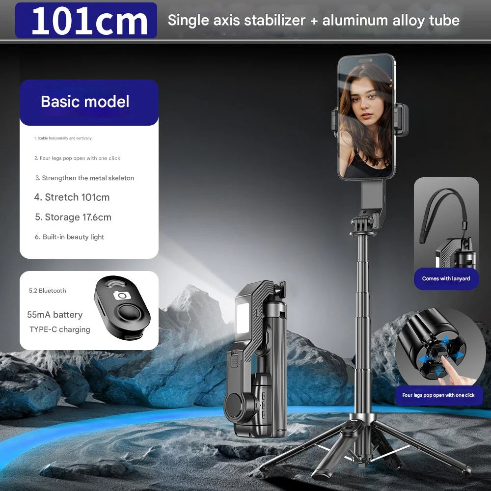 AI anti-shake 3-Axis Gimbal Stabilizer for iPhone Android, Anti-Shake Phone Holder With Tripod for Vlogging Video Recording