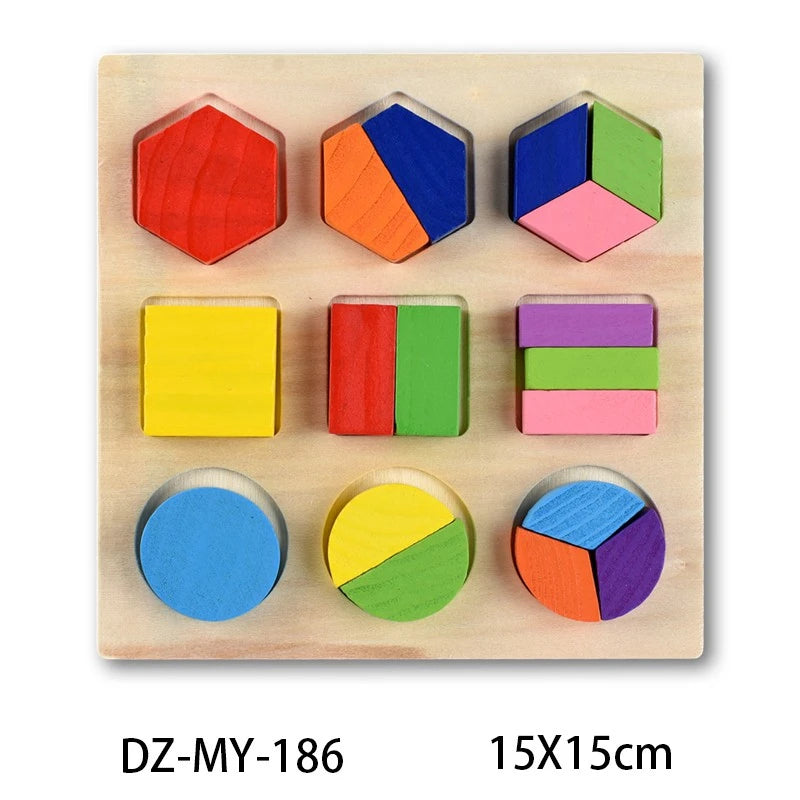 Wooden Puzzle Geometric Shapes 3D Puzzle Montessori Toys Sorting Math Preschool Learning Wood Puzzles Toys For Kids