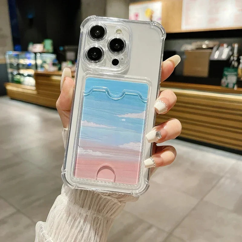 Transparent Card Holder Bag Case For iPhone 17 16 15 14 Plus 13 12 11 Pro Max Slot Wallet Back Cover For iPhone Shockproof Case