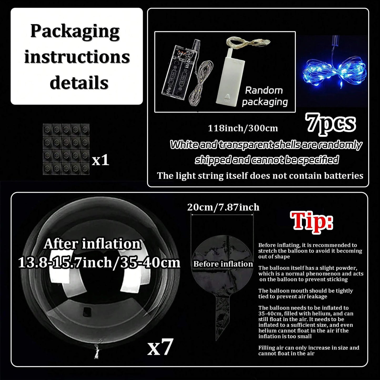 7 Led Luminous Transparent Balloons for Weddings, Birthdays, Bachelor Party (Battery Not Included) Valentine's Day, Anniversary