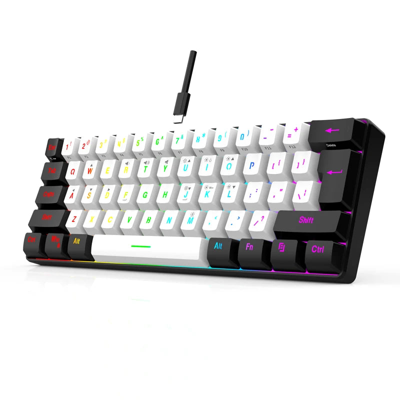 60% compact wired keyboard, red switch mechanical keyboard, 61 keys, RGB backlight, ergonomic, small portable office computer me