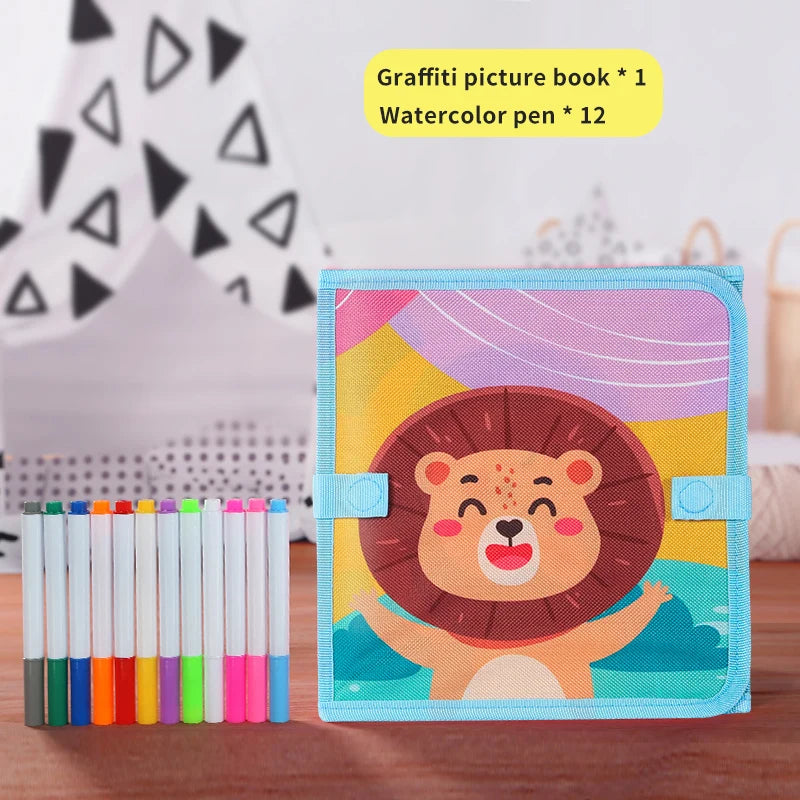 Foldable Chalkboard Book Children's Drawing Board Capable Of Repeatedly Scrubbing Drawing Writing Books (With 12 Watercolor Pen)