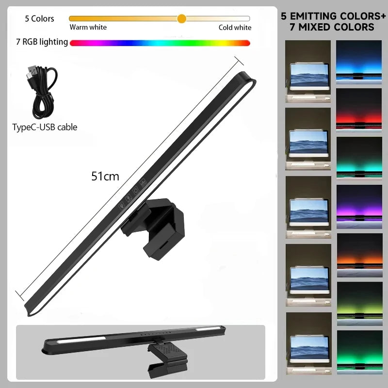 RGB Monitor Light Bar LED PC Screen Hanging Light Atmosphere Night Backlight Dimming Table Lamp For Study/Work/Game Lighting