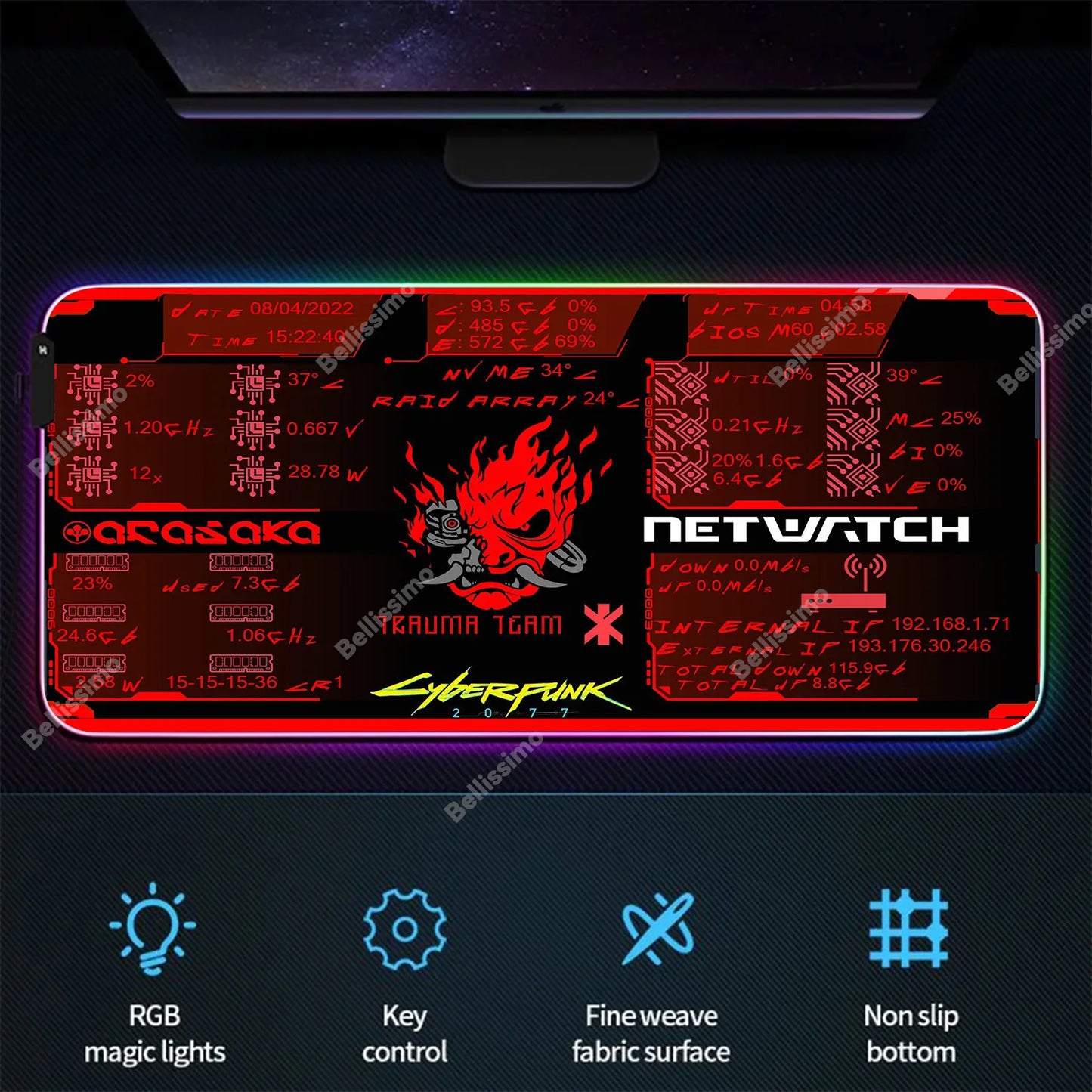 RGB Gaming Cyberpunks Mouse Pad XXL Computer Gamer Large Led Mousepad Ghost Head Desktop Decoration WOW Deskmat Wit Backlit