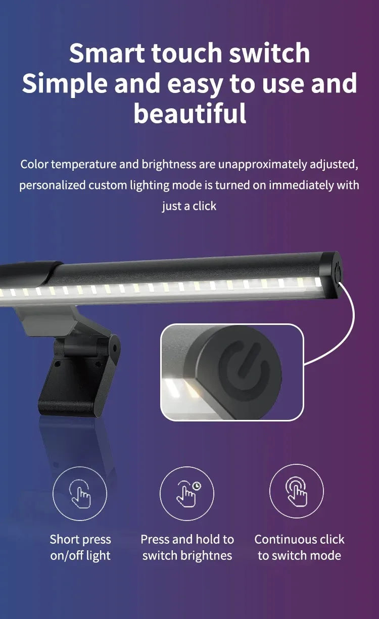 RGB LED Monitor Light Bar Stepless Dimmable Hanging Bar for Work And Gaming - Atmosphere Lamp for Screen Lighting Game Learning