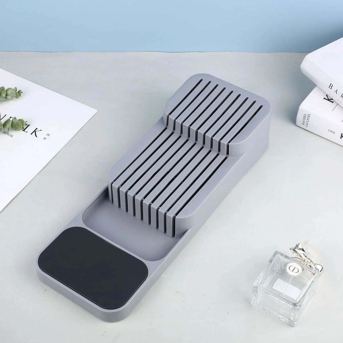 Knife Storage Box Kitchen Drawer Cutlery Storage Tray Knife Holder Organizer Knife Block Rack Storage and Drawer Organizer