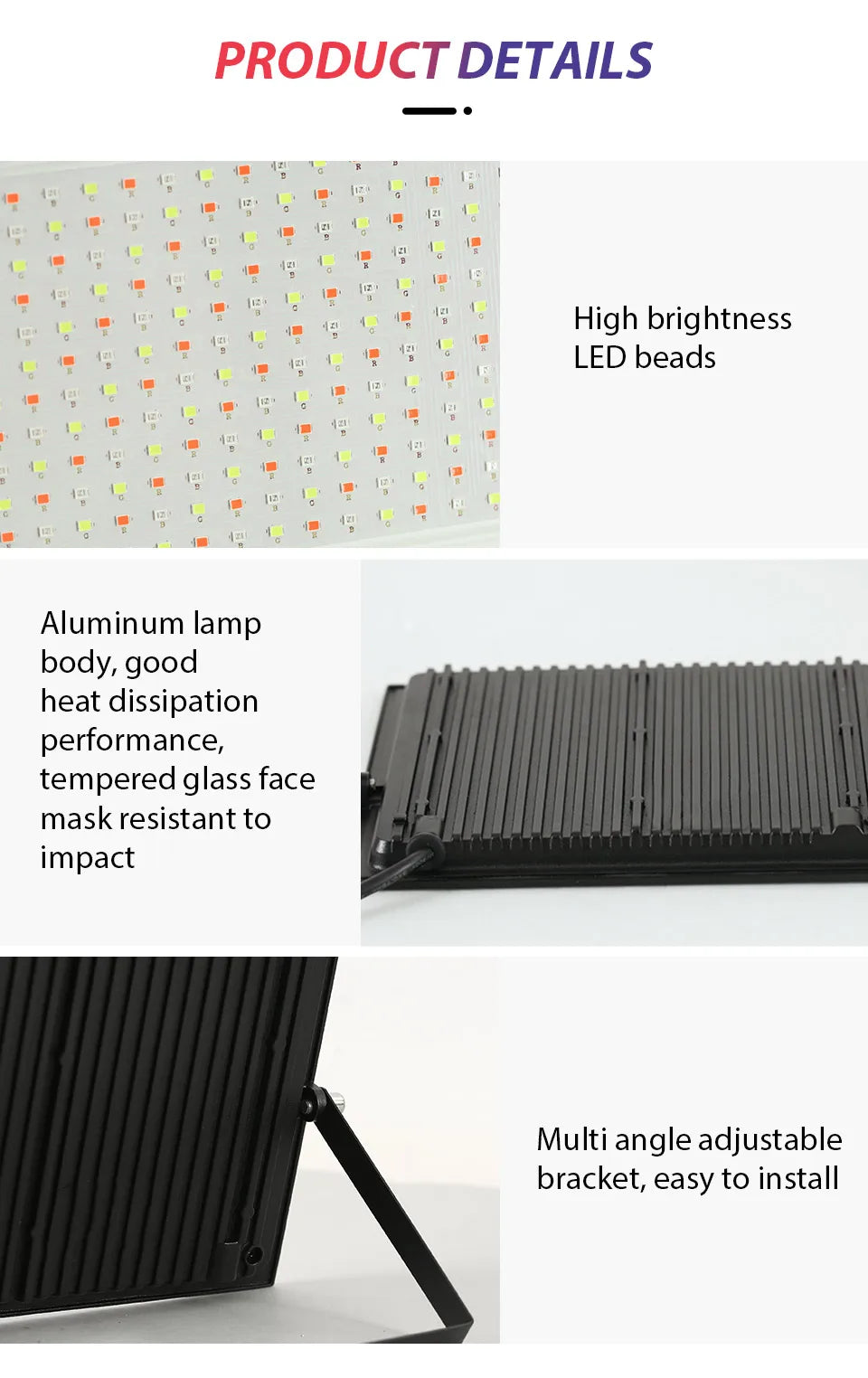 RGB LED Floodlight Remote Control 20W 30W 50W 100W 150W 200W Outdoor Spotlights AC220V Waterproof IP66  Outdoor Ambient Light