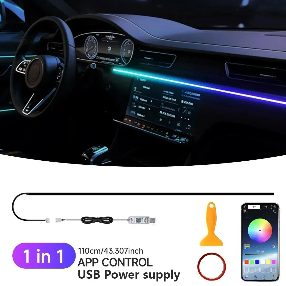 RGB 22in1 Car Interior Acrylic Car Ambient Lights for Audi A3 A4 A5 A6 A7 A8 Q3 Q5 Q7 Q8  Decorative Lights Car Accessories