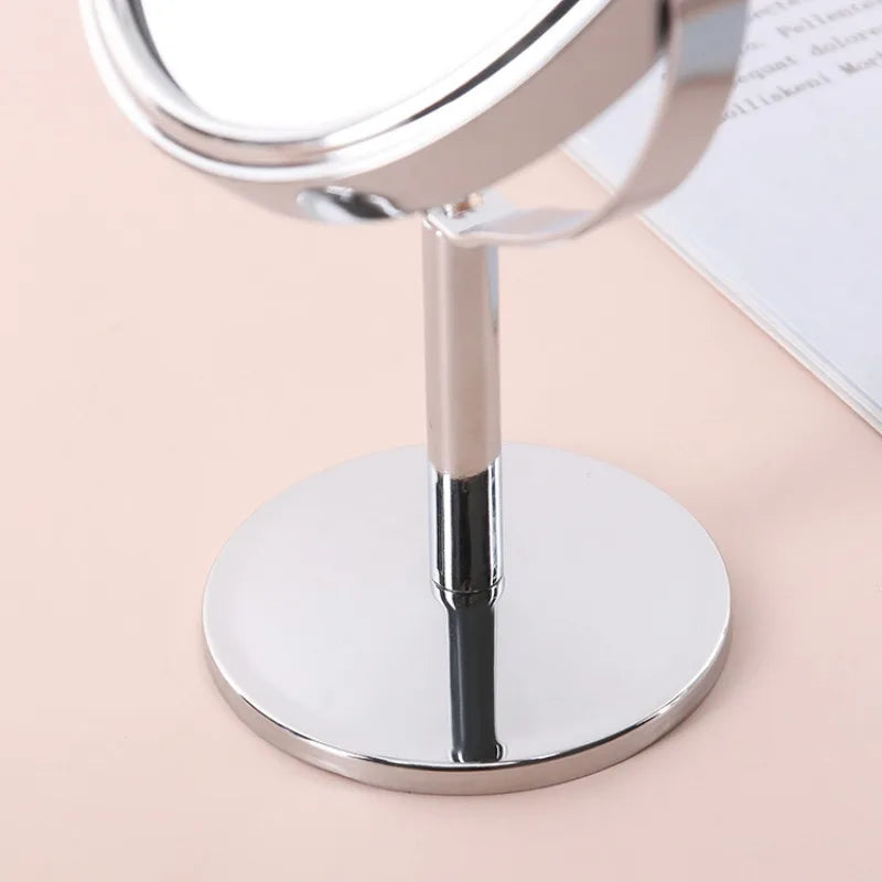Household Makeup Mirror Circular Portable Double-sided Metal Frame 1:2 Enlarged Desktop 360 Degree Rotating Mirror