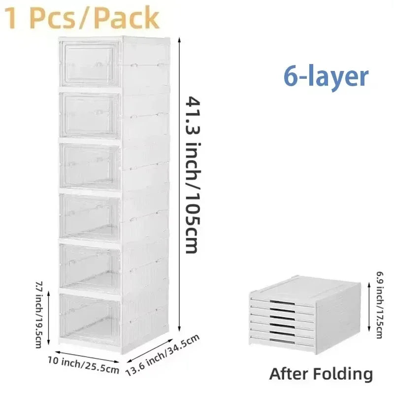 3 or 6 Tier Clear Shoe Organizer Stackable Foldable Cabinet for Sneakers Dustproof Transparent Display Rack Space Saving Storage