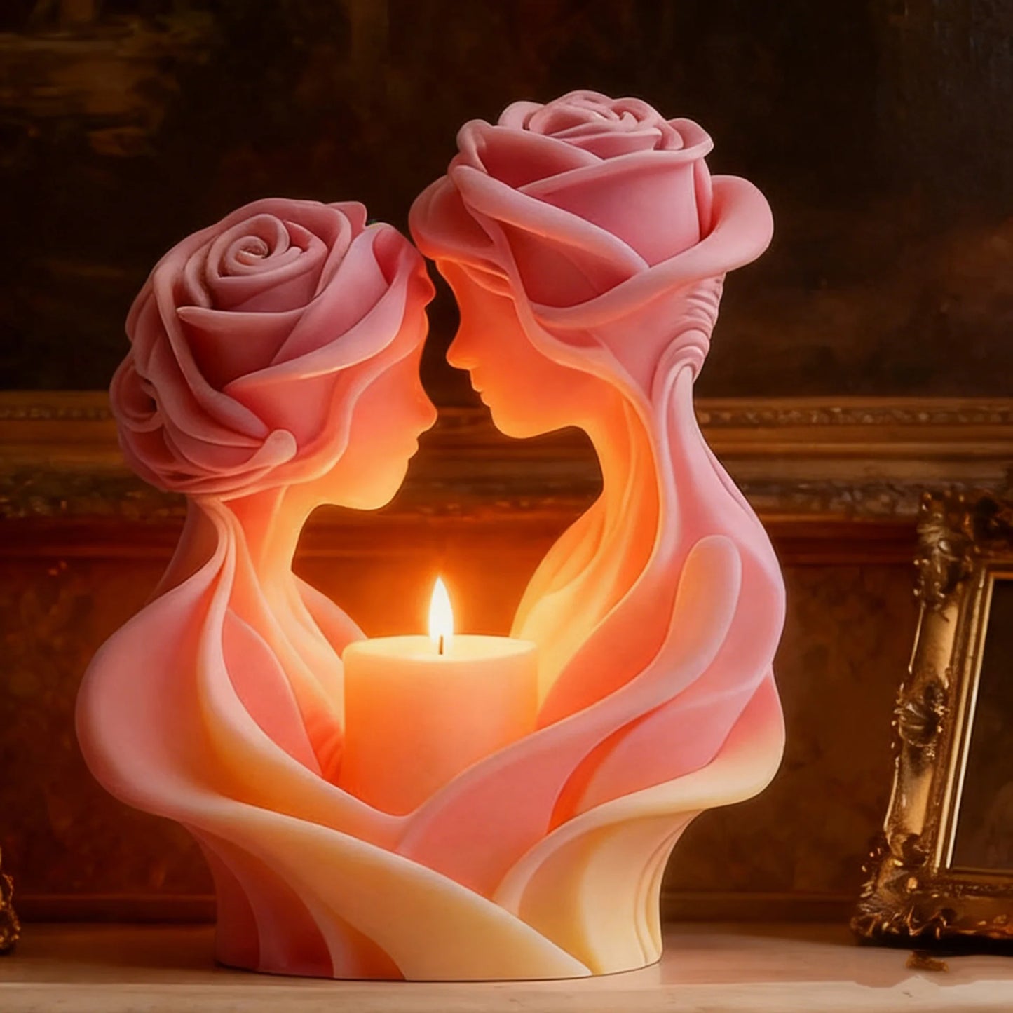 Rose Couple Sculpture Candle Mold, Silicone Mold for Handmade Wax Candles, Wedding Favors & Gift Set Making