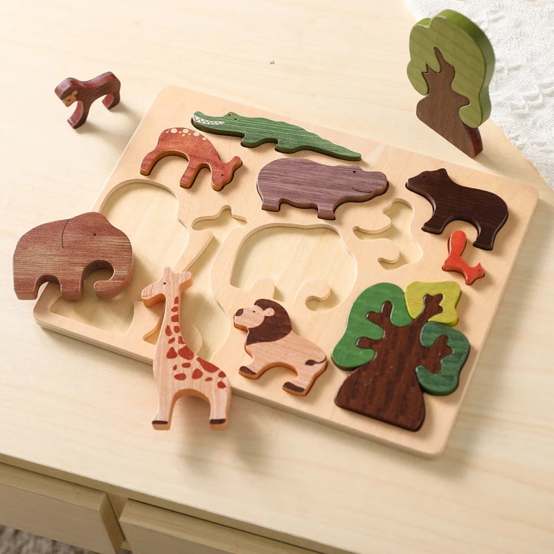 Baby Toys 3d Wooden Puzzle Forest Animals Jigsaw Puzzle Board Early Educational Montessori Wooden Toys for Children Gifts