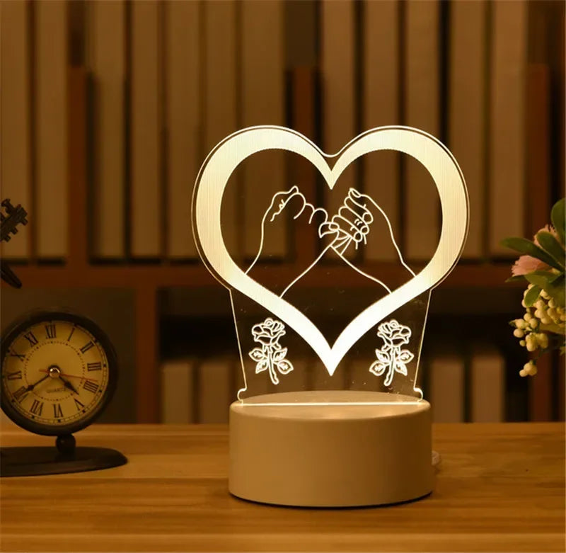 Romantic Love 3D Acrylic Neon Sign Led Lamp for Home Children's Night Lights Table Lamp Birthday Valentine's Day Bedside Lamp