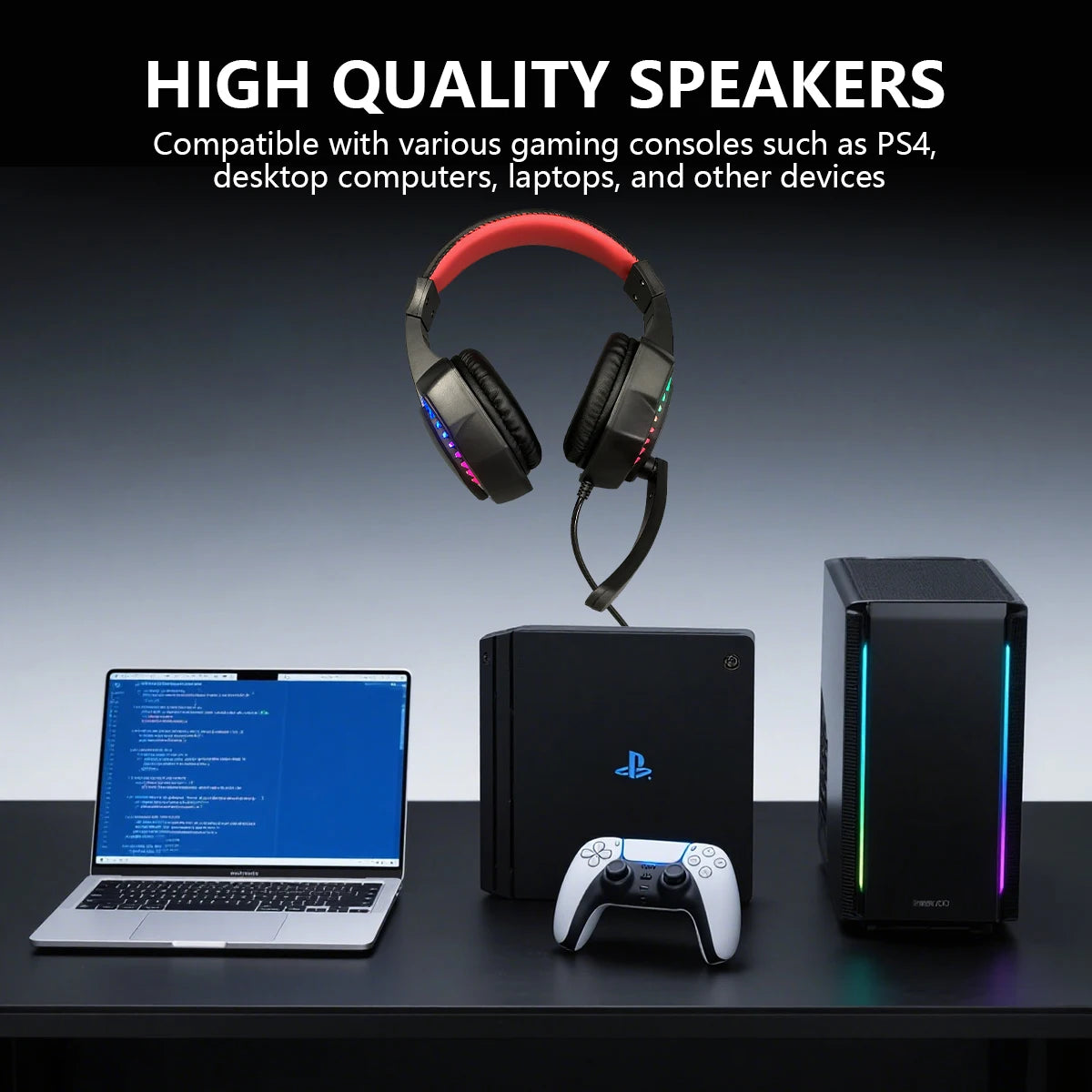 Immersive Battle，Dominate in All Aspects！This wired over-ear gaming headset，It's a top-rated tool for gamers。RGBCool Seven-Color