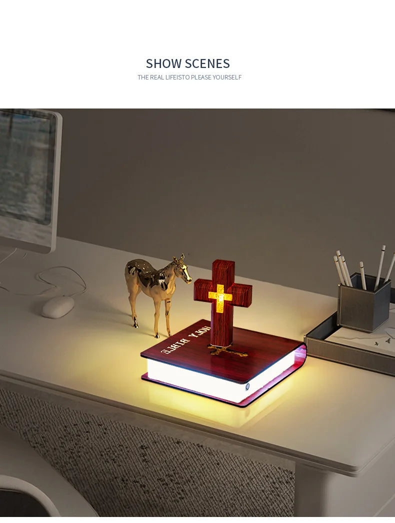 Magnetic Levitating Cross Floating Christian Cross Decorations Maglev Cross the Holy Bible Base