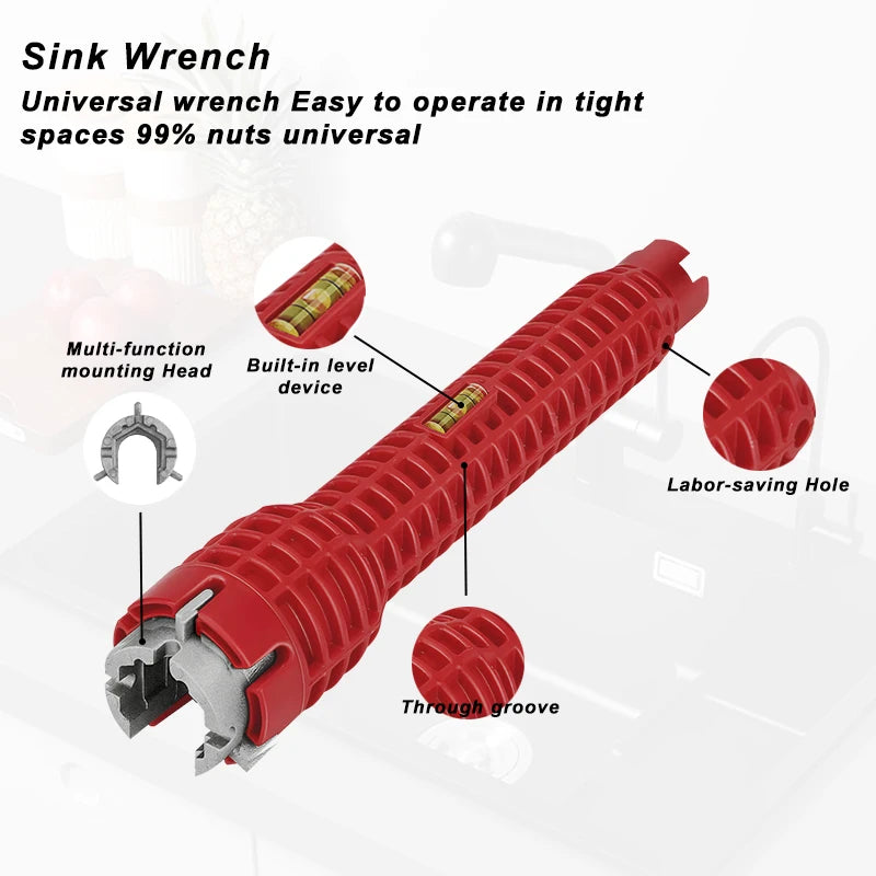 14 in 1 Sink Faucet Wrench Multifunction Pipe Wrench Anti-Slip Handle Double Head Wrench For Kitchen Bathroom Water Pipe Repair