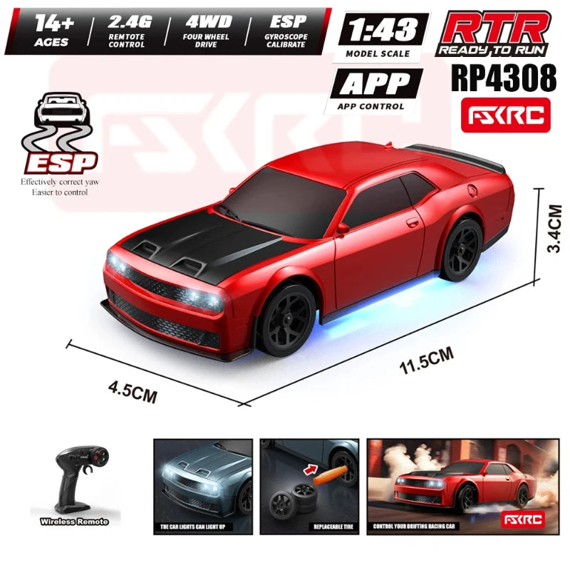 1/43 HB-RP43 RC Drift Car with DIY White Body Shell & Extra Tires 2.4G 4WD ESP Gyro Stabilization Full Proportional Control Car