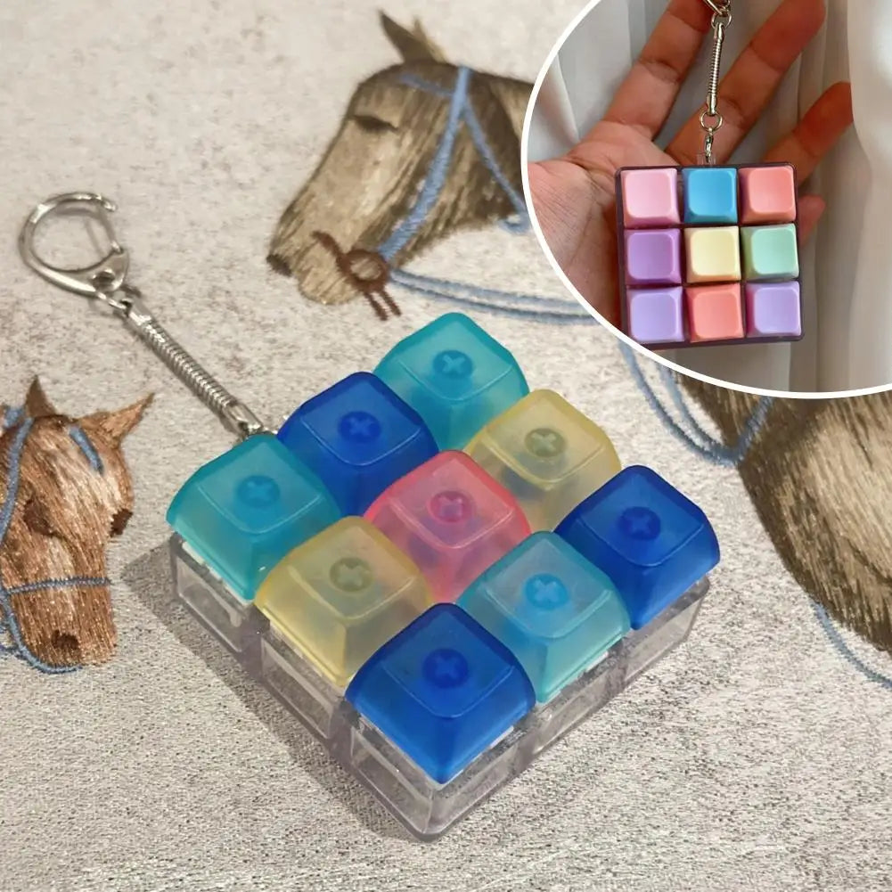 New Fidget Keychain DIY Keyboard Fidget Keychain Keys Button Relief Stress Finger Keyboard Cap 4/9Keys Pass The Time Clicker Toy