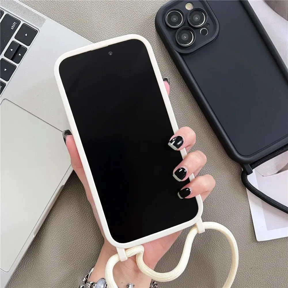 Crossbody Soft Phone Case For iPhone 17 Air 16E 15 16 Pro Max 14 13 12 11 7 8 Plus XS XR SE 2022 Adjustable Lanyard Strap Cover