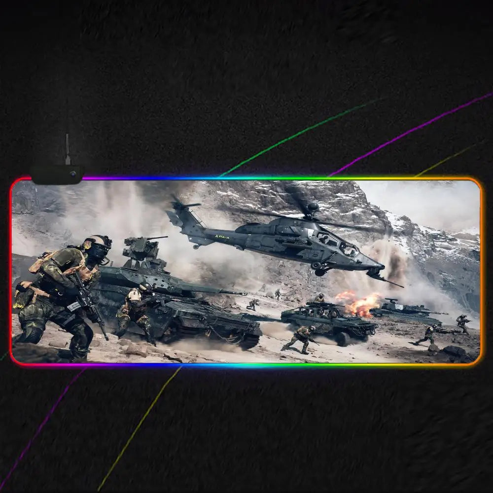 Cool Battlefield 6 Mouse Pad RGB Gaming Mouse Pad XXL, Extended Surface, Non-Slip, Smooth, LED Lights, Perfect Desk Mat