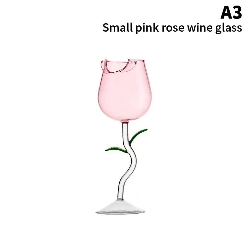 Rose-Shaped Red Wine Glasses Rose Shape Wine Glass With Colored Rose Leaves 150/400ml Rose Shaped Red Wine Goblet Cocktail Cup