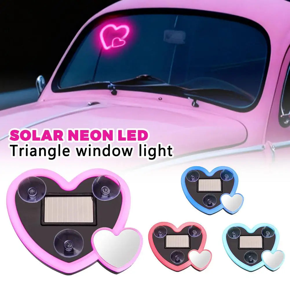 Solar-Powered Love Atmosphere LED Car Window Light 1Pcs Triangular Neon Universal Automotive Interior Lights Wireless Decor