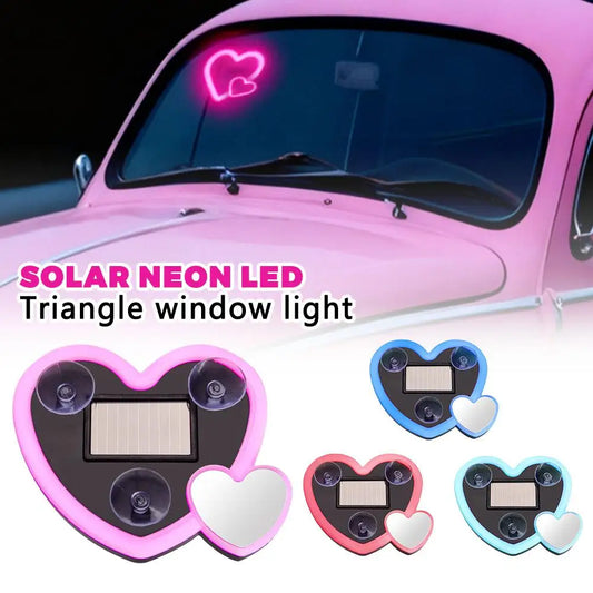 Solar-Powered Love Atmosphere LED Car Window Light 1Pcs Triangular Neon Universal Automotive Interior Lights Wireless Decor