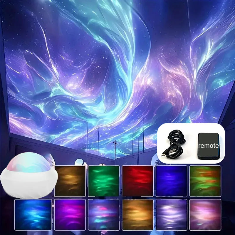 Northern Light Projector RGB Atmosphere Night Lights Remote Control USB Aurora Projection Lamp 360° Rotate for Home Party Decor