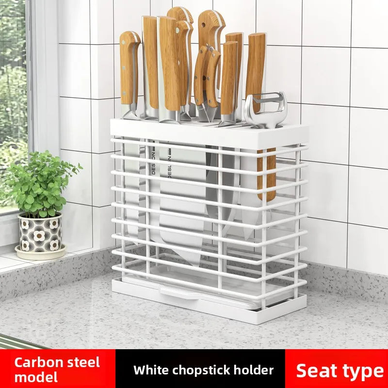 Kitchen Knife Ra Storage Holder Carbon Steel One-Piece Design Wall-Mounted No-Drilling Required for Chopstis And Utensils