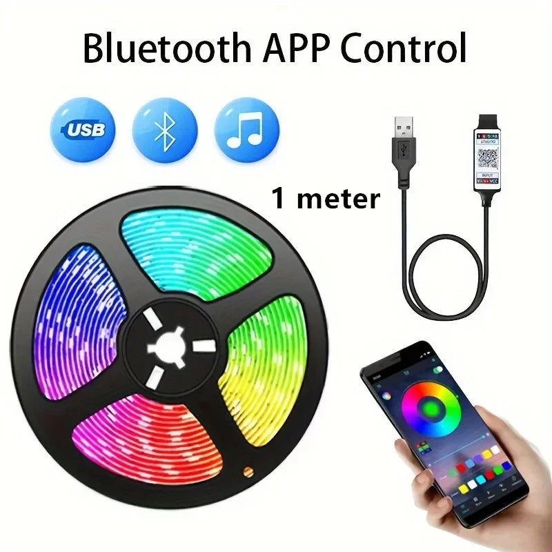 Gaming RGB LED Light Strip USB 5V 5050 Music Sync Flexible Tape Christmas Lights Remote & APP Control for Desk Room Decorations