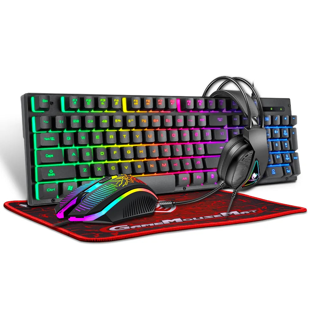 4 In 1 SET Computer USB Wired Keyboard Mouse Set Gaming Headphone Mouse Pad Mouse And Keyboard Combos